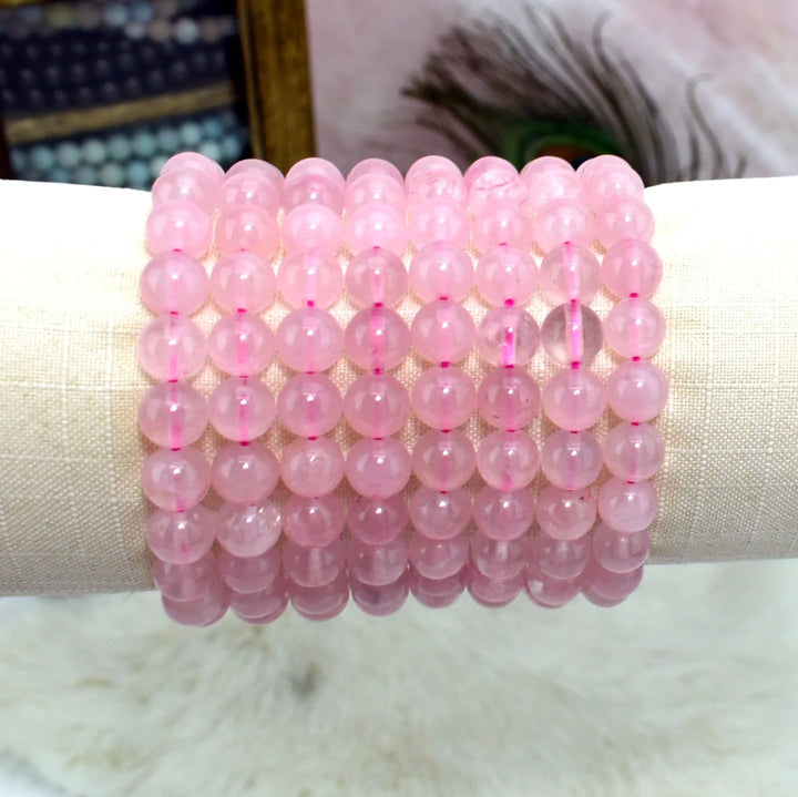Rose Quartz Round Bead Bracelets