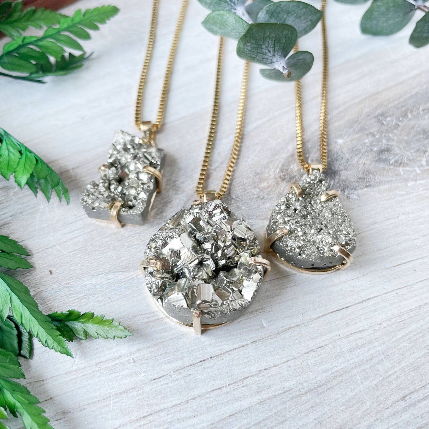 Gold Pyrite Prong Necklace: 18inch
