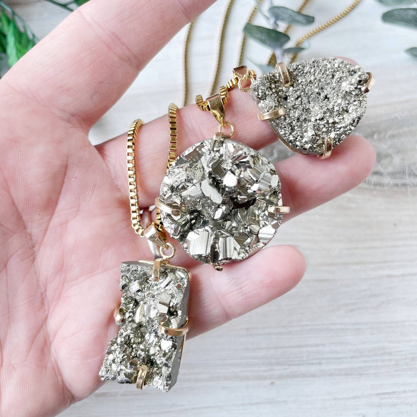 Gold Pyrite Prong Necklace: 18inch