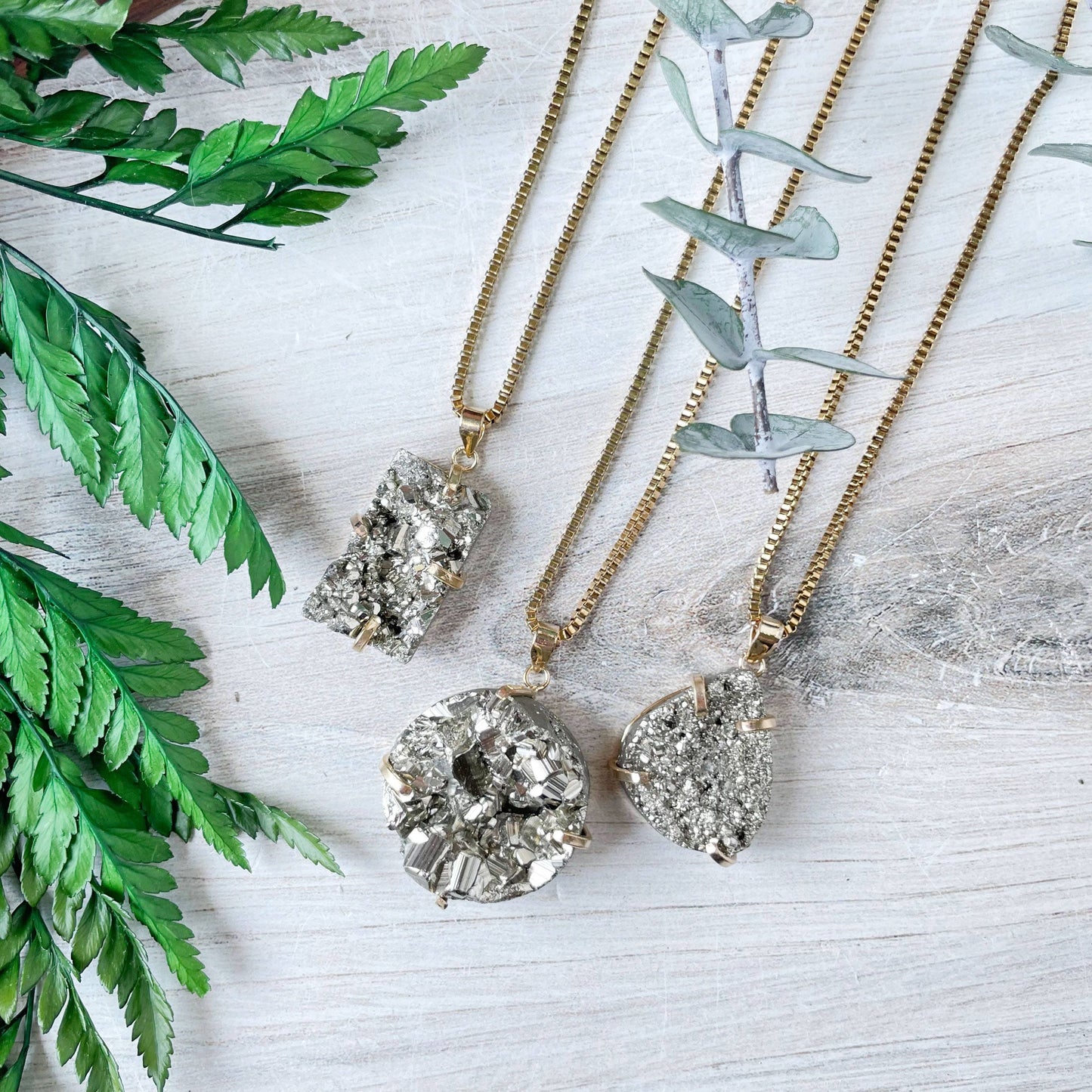 Gold Pyrite Prong Necklace: 18inch