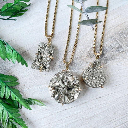 Gold Pyrite Prong Necklace: 18inch