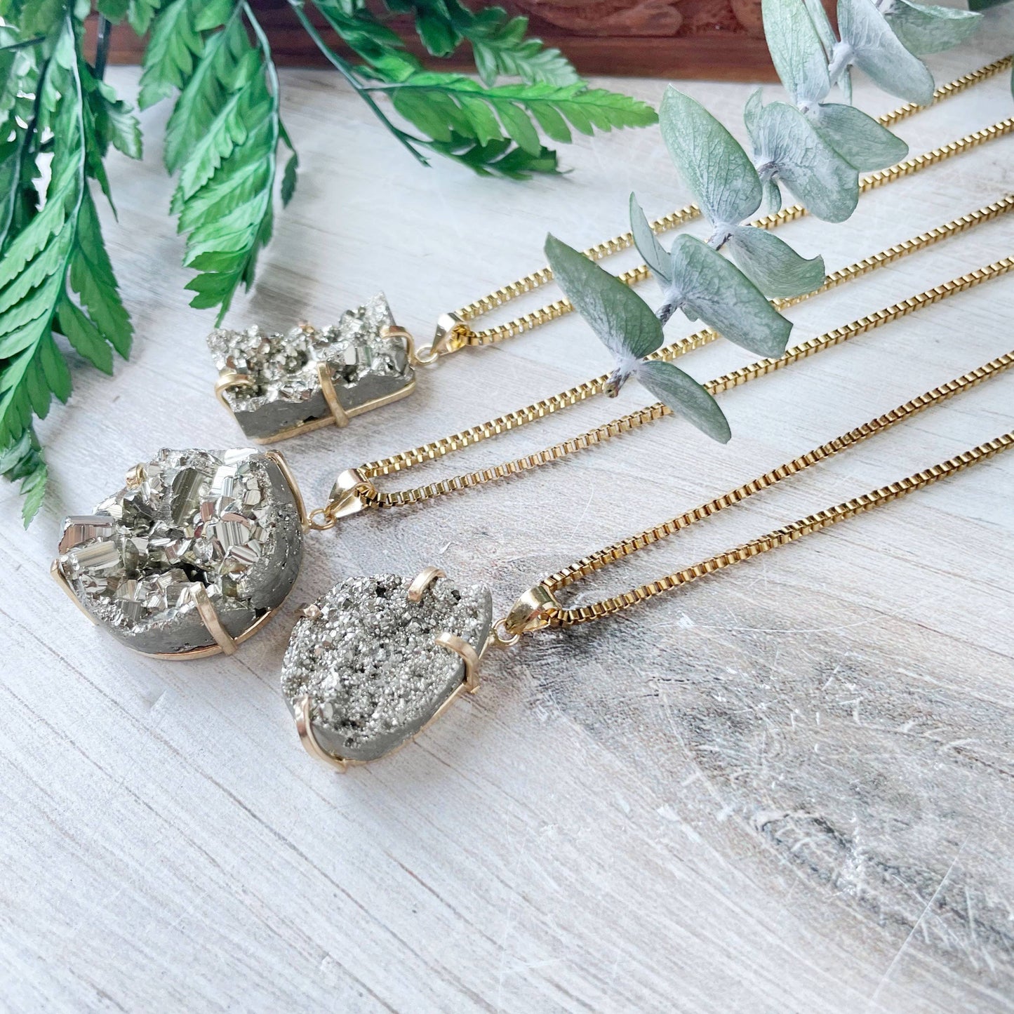 Gold Pyrite Prong Necklace: 18inch