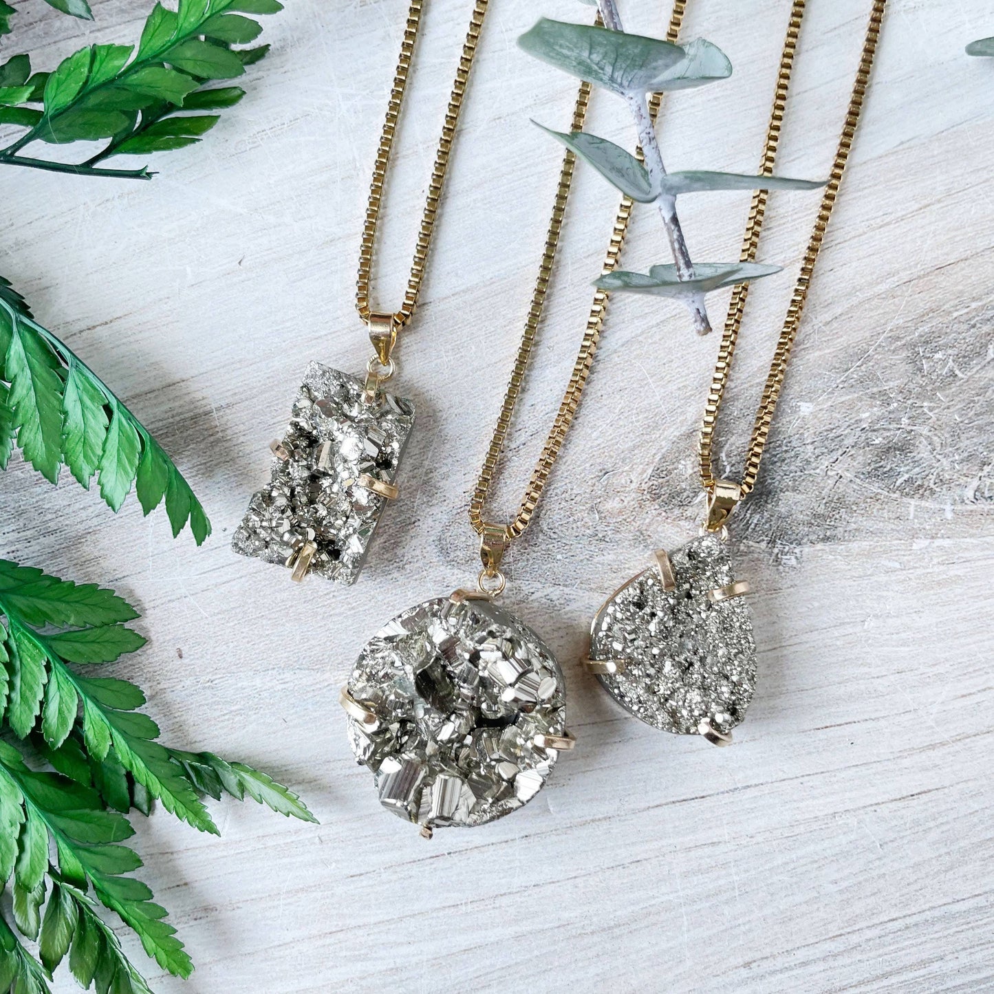 Gold Pyrite Prong Necklace: 18inch