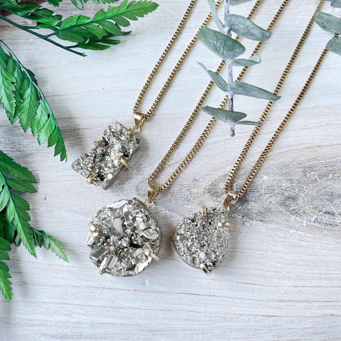 Gold Pyrite Prong Necklace: 18inch