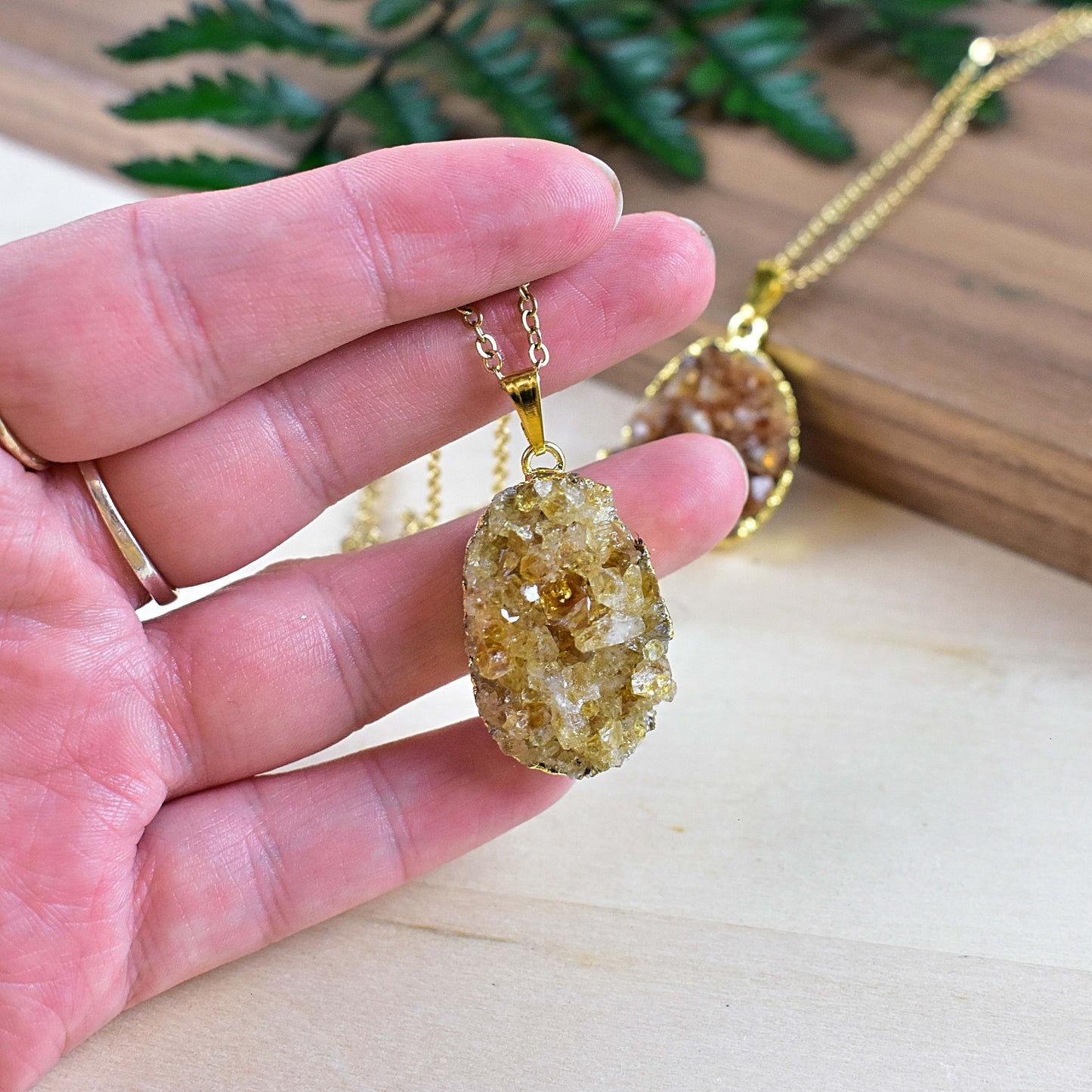 Freeform Citrine Druzy Necklace: 16 inches / Cable
