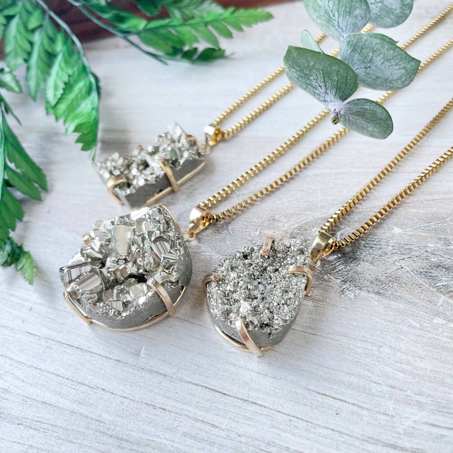 Gold Pyrite Prong Necklace: 18inch