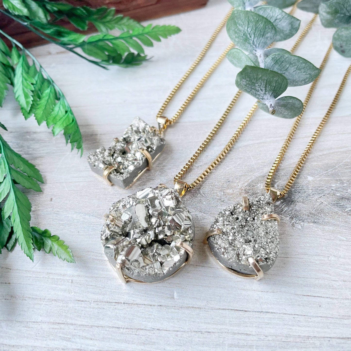 Gold Pyrite Prong Necklace: 18inch